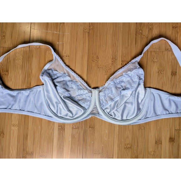 Vtg Cabernet 40D Satin Embroidered Underwire Bra Light Blue Floral Lace 3-Hook - Picture 5 of 10